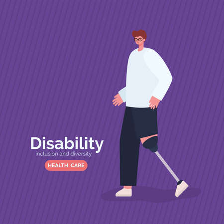 disability man cartoon with leg prosthesis of Inclusion diversity and health care theme Vector illustrationのイラスト素材