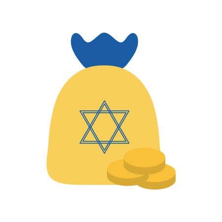 Jewish gelt bag with coins flat style icon design, Hanukkah holiday celebration judaism religion festival traditional and culture theme Vector illustrationのイラスト素材