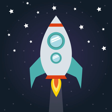 Space rocket on starry background of futuristic and cosmos theme Vector illustration
