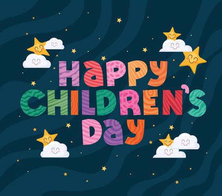 Happy childrens day with stars and clouds design, International celebration theme Vector illustrationのイラスト素材