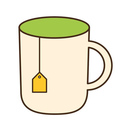 Tea infusion bag in mug line and fill style icon design, Time drink breakfast and beverage theme Vector illustrationのイラスト素材