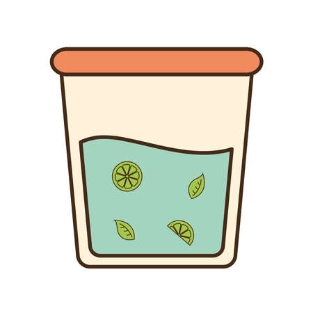 iced tea glass with lemons and leaves line and fill style icon design, Time drink breakfast and beverage theme Vector illustrationのイラスト素材
