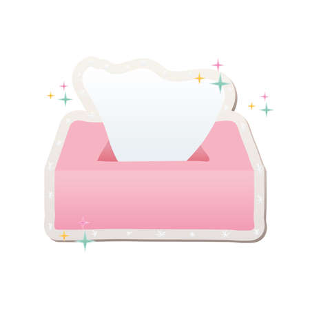 pink tissue box with one tissue stickers vector illustration designのイラスト素材