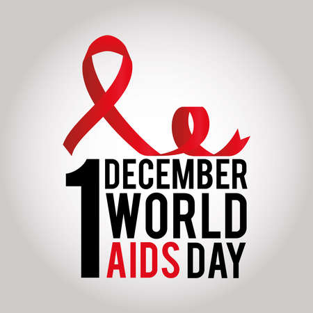 1 december world aids day lettering and one ribbon with a knot on a white background vector illustration designのイラスト素材