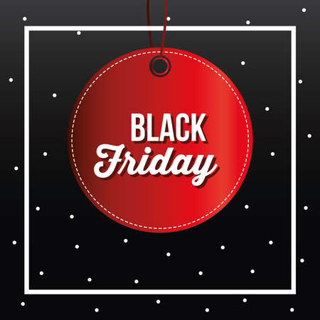 Black friday lettering in a circular red card on a black background vector illustration designのイラスト素材