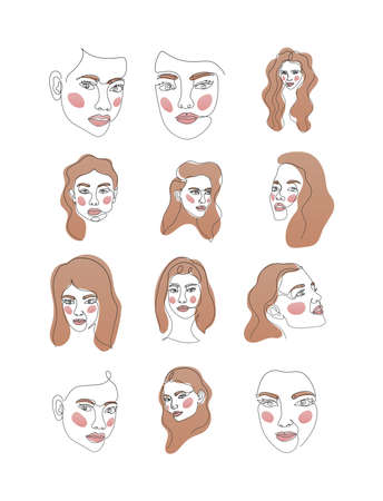 set of line women faces on a white background vector illustration designのイラスト素材