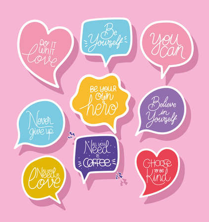 set of slogans over pink background vector illustration designのイラスト素材