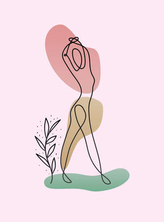 line woman body with one plant and arms vector illustration designのイラスト素材