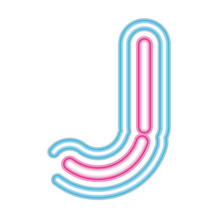 letter J neon font pink and blue on white background vector illustration designのイラスト素材
