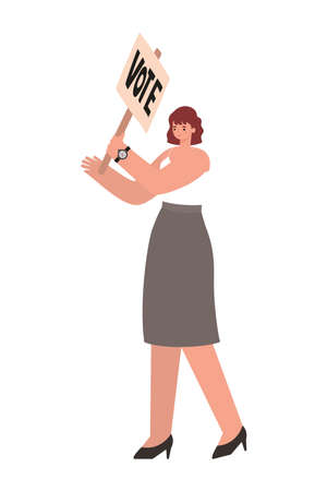 woman dressed in khaki skirt and heels with a vote poster vector illustration designのイラスト素材