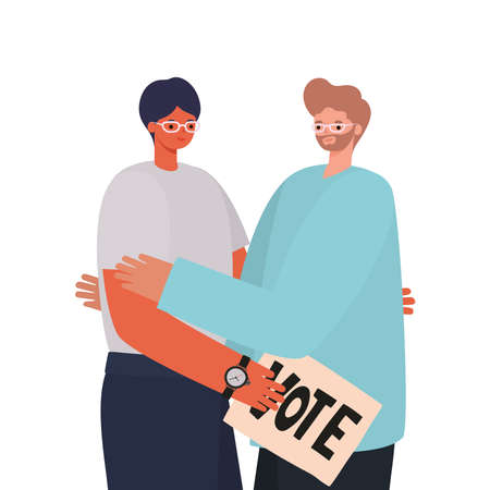 men with a poster vote on a withe background vector illustration designのイラスト素材
