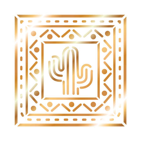 mexican icon of a cactus with golden color in square on white background vector illustration designのイラスト素材