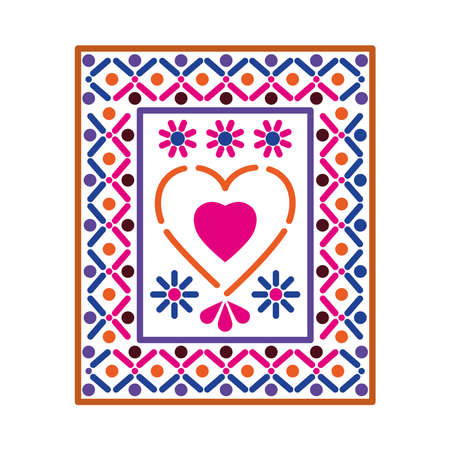 mexican icon of a heart with colors in square on white background vector illustration designのイラスト素材
