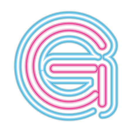 letter G neon font pink and blue on white background vector illustration designのイラスト素材