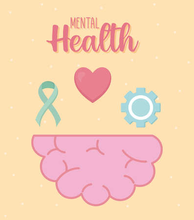mental health with brain and icon set of mind and human theme Vector illustrationのイラスト素材