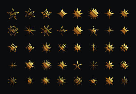 Star gold style icon set design, Night bedtime sky space nature science celestial galaxy and astrology theme Vector illustrationのイラスト素材