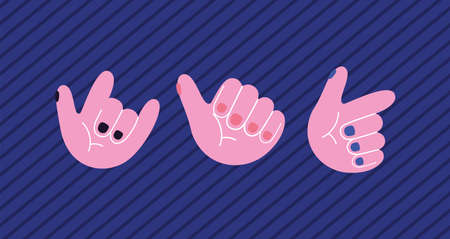 set of stickers with hands vector illustration designのイラスト素材