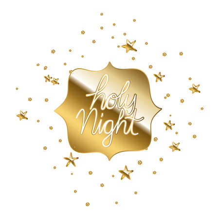 holy nigth in gold lettering on square with points vector illustration designのイラスト素材