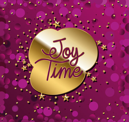 joy time in gold lettering with stars on pink background vector illustration designのイラスト素材