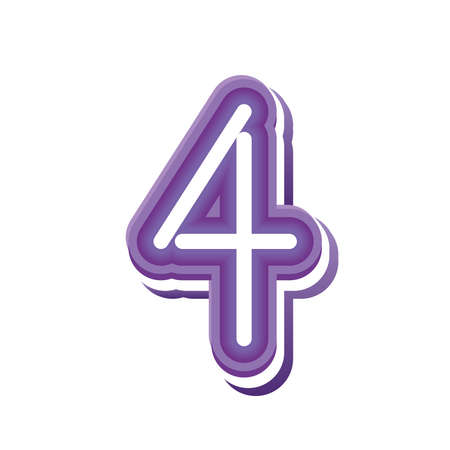 number 4 in purple neon font vector illustration designのイラスト素材