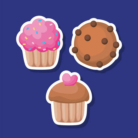 set of baked food on a blue background vector illustration designのイラスト素材