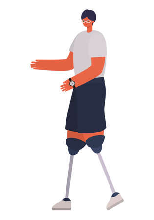 man with two prosthetic legs and black hair vector illustration designのイラスト素材