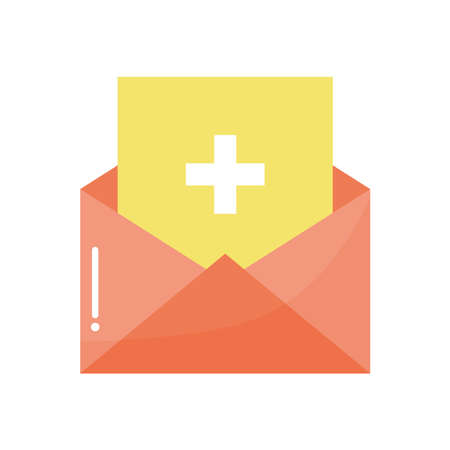 envelope with a yellow letter and a cross in the middle vector illustration designのイラスト素材