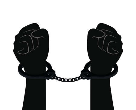 silhouette of two hands with a fist and handcuff vector illustration designのイラスト素材