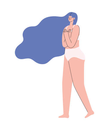 woman in underwear with purple hair on white background vector illustration designのイラスト素材