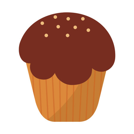 cupcake with brown frosting on white background vector illustration design