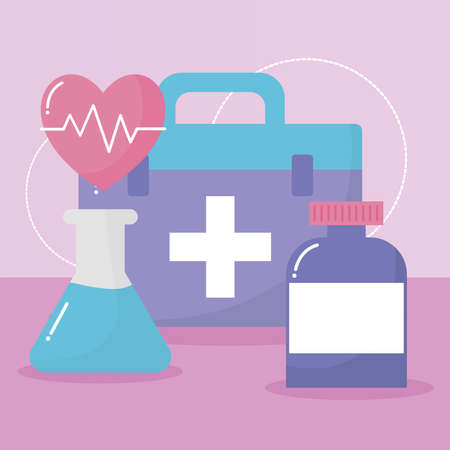 group of medical icons on pink background vector illustration designのイラスト素材
