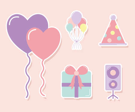 set of party icons on ligth pink background vector illustration designのイラスト素材