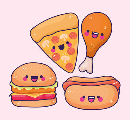 sets of kawaii fast foods icons vector illustration designのイラスト素材