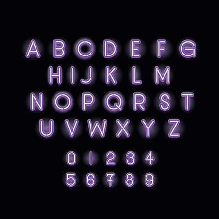 alphabet and numbers in neon font vector illustration designのイラスト素材