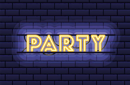 party lettering in neon font with bricks vector illustration designのイラスト素材