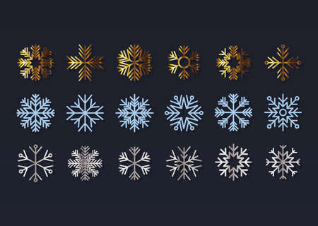 set of snowflakes on black background vector illustration designのイラスト素材