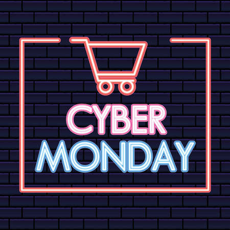 cyber monday lettering with a shopping car vector illustration designのイラスト素材