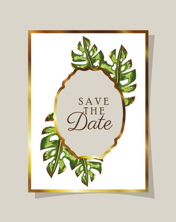 invitation letter with green leaves decoration on gray background vector illustration designのイラスト素材