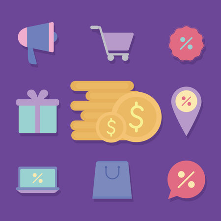 set of sale icons on a purple background vector illustration designのイラスト素材