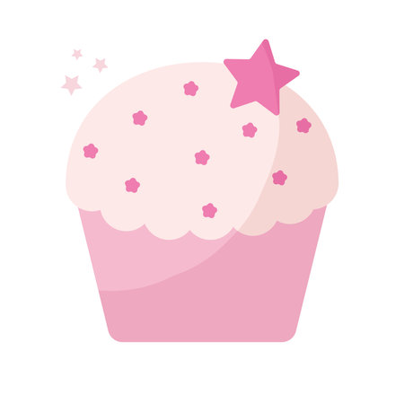 cupcake topped with pink and stars frosting vector illustration designのイラスト素材