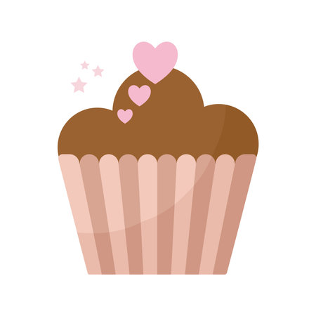 cupcake topped with pink hearts vector illustration designのイラスト素材