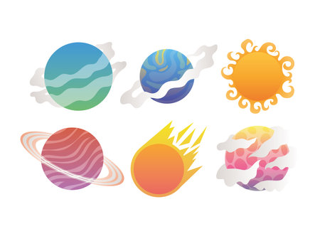 set of cute planets over a white background vector illustration designのイラスト素材