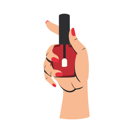 red polish bottle with black cover and one hand vector illustration designのイラスト素材