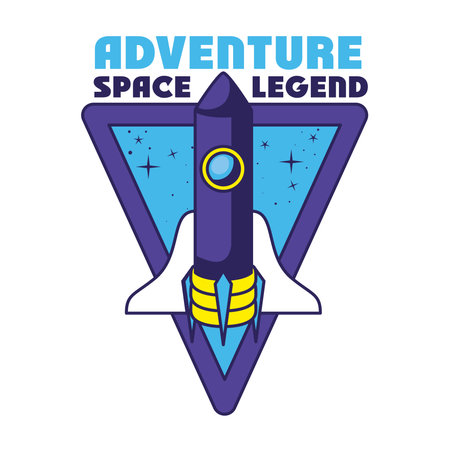 badge with one rocket in it and adventure space leyend lettering vector illustration designのイラスト素材