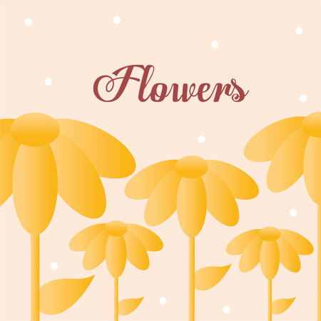 flowers lettering with set of flowers with a yellow color vector illustration designのイラスト素材