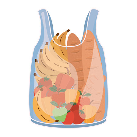 plastic bag full of market products vector illustration designのイラスト素材