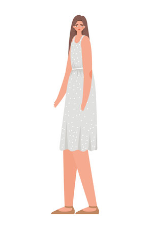 pretty woman in gray dress vector illustration designのイラスト素材