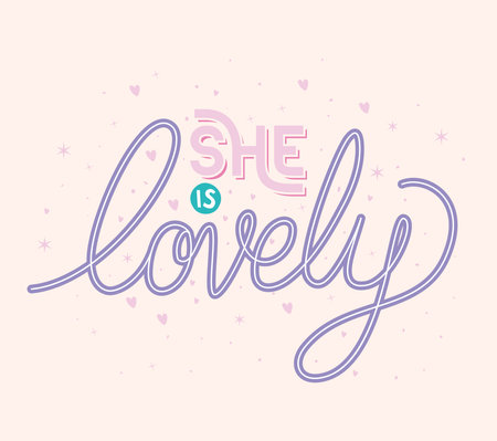 she is lovely lettering with cute hearts vector illustration designのイラスト素材