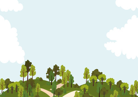park with roads, trees and blue sky vector illustration designのイラスト素材