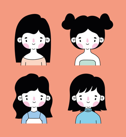group of womens icons on a orange background vector illustration designのイラスト素材